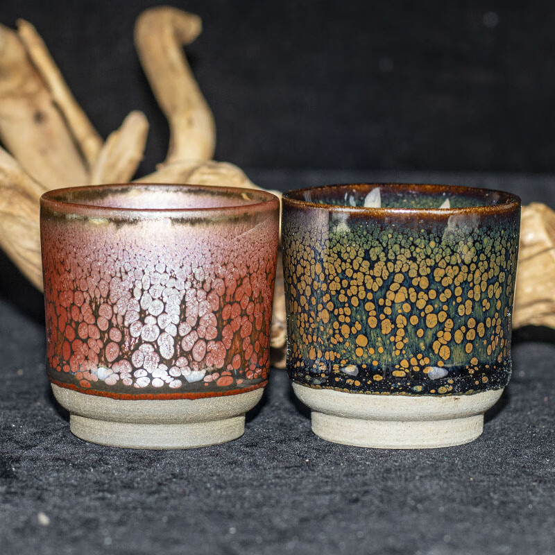 【夜空彩金油滴闻香对杯】刘学明 建阳建盏主人杯 口径5 j53