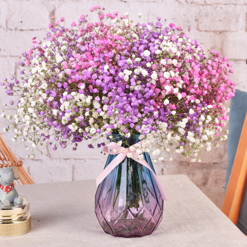 爱满（AIMAN） 满天星天然干花花束ins网红生日 新房装饰摆件风干真插花家居摆设 白+紫+桃红满天星  【带M款花瓶】
