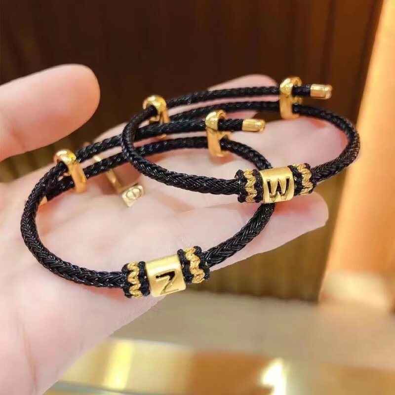 lpez老凤凰黄金英文字母转运珠手链999足金爱心串珠情侣红绳男女礼物