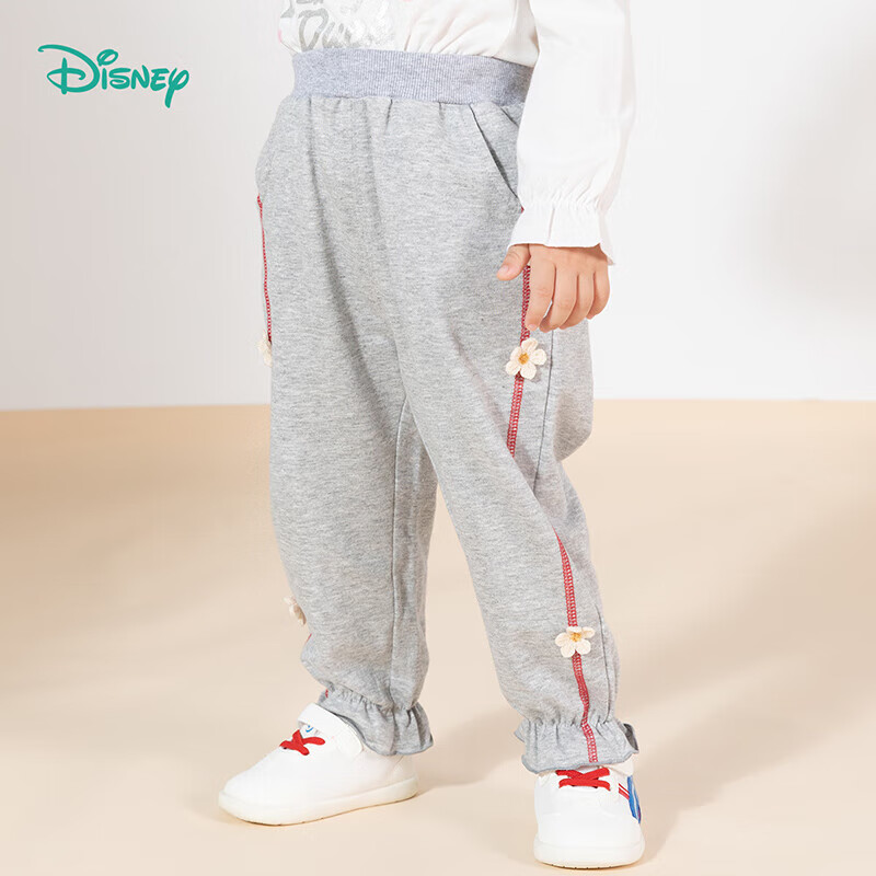 迪士尼（Disney）女童裤子春秋儿童小花卫裤休闲裤中大童女孩长裤 花灰120cm