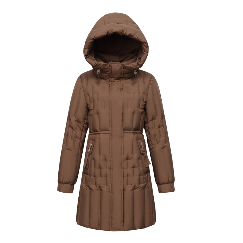 雪中飛羽絨服女中長(zhǎng)款冬季御寒保暖休閑百搭外套6232 卡其色 XL