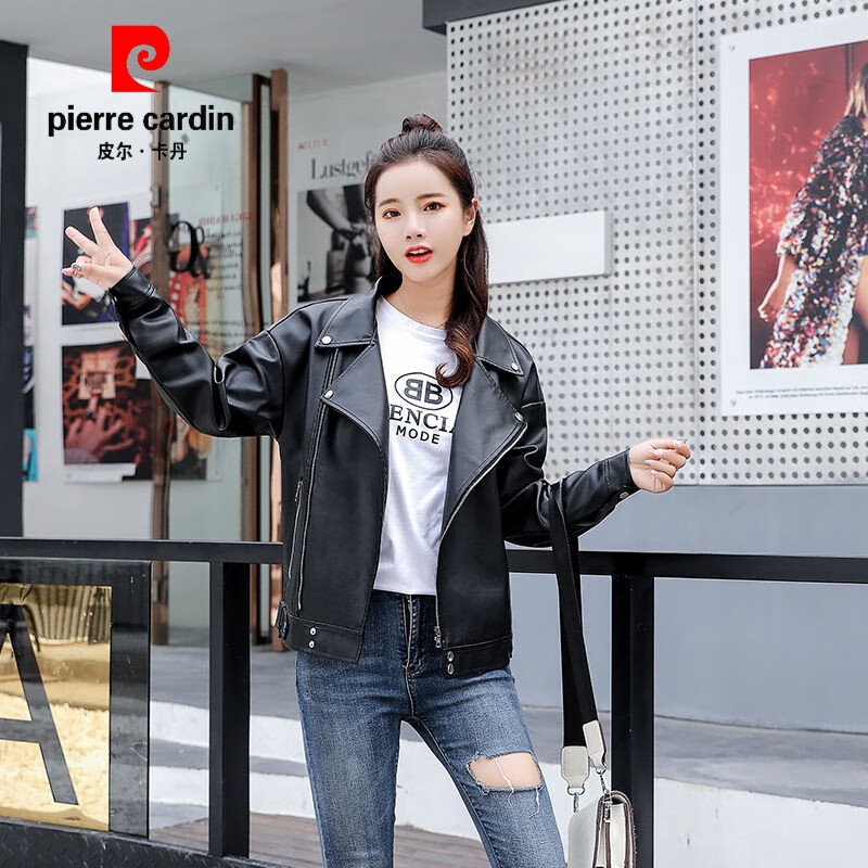 皮尔卡丹（pierre cardin）皮衣外套女洋气2023新款宽松皮夹克小众机车小皮衣二八月外套 黑色 21028 S 建议80-105斤怎么样,好用不?
