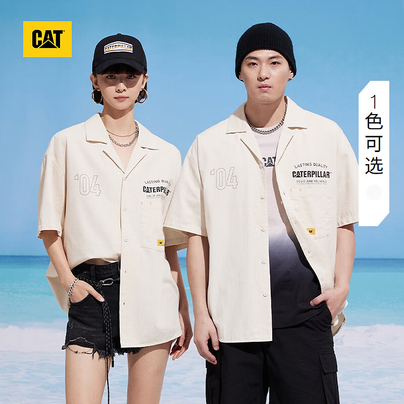 CAT卡特短袖衬衫衬衣男 男士时尚复古短袖衬衫商场同款城市轻户外 米白 M