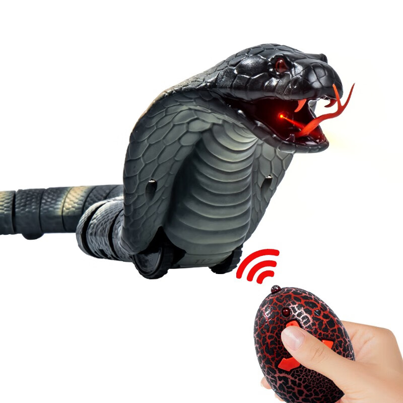 zf遥控蛇电动动物模型吓人整蛊恶搞解压眼镜蛇玩具  【黑灰】眼睛蛇