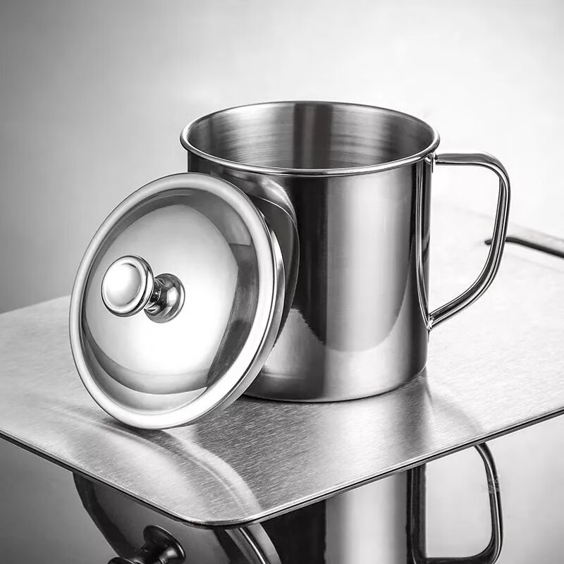 不锈钢水杯无磁家用带盖口杯带手柄盖成人喝水茶杯幼儿园杯子