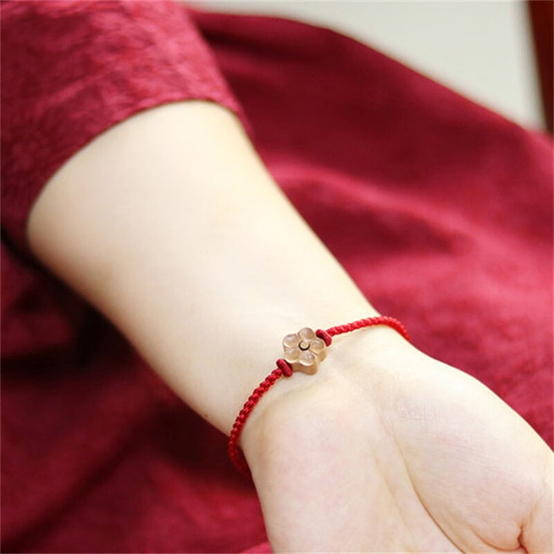 礼铭 桃木小花红绳手链民族风小清新小众设计感节日送妈妈送情侣礼物