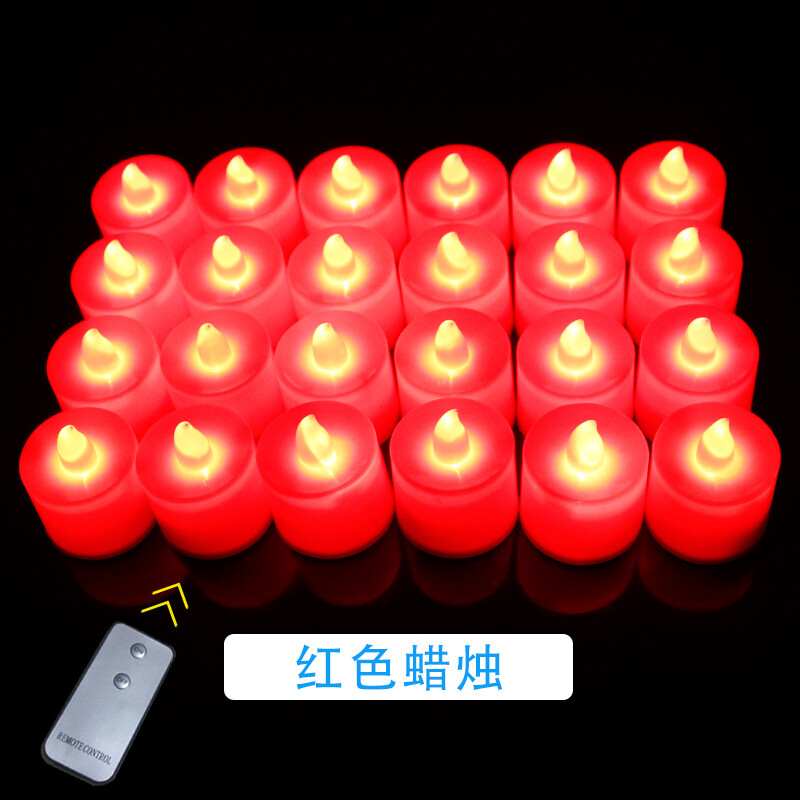 遥控【红色】微闪白壳红色电子蜡烛24只