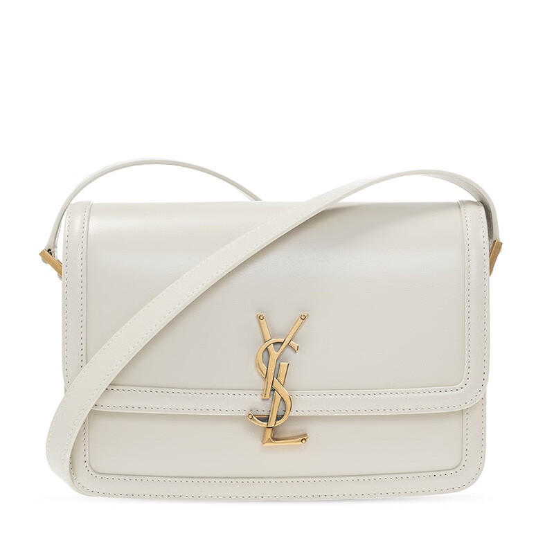 ysl女包 solferino 百搭金标logo牛皮革豆腐包斜挎单肩包中号白色