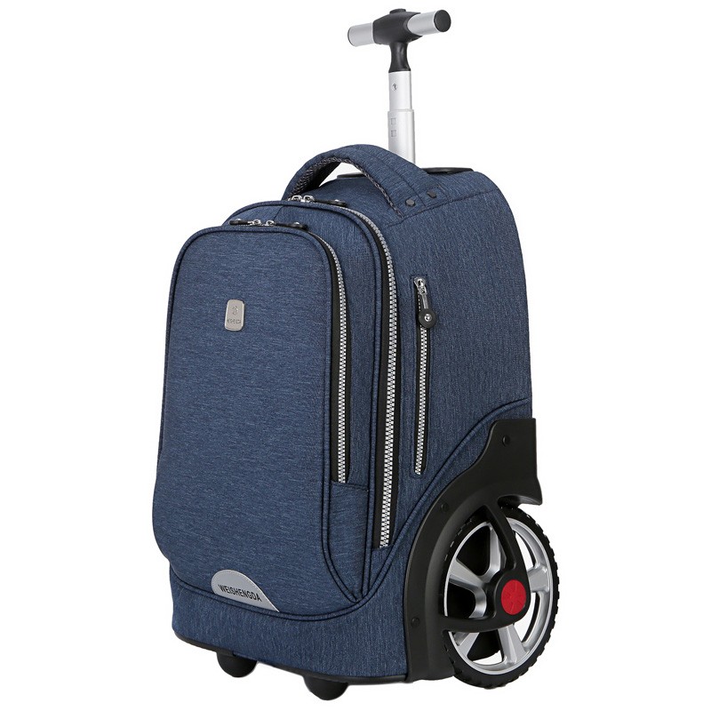威盛达中小学生拉杆书包男女大容量大轮减负可爬楼梯上学书包 蓝色 18英寸可登机