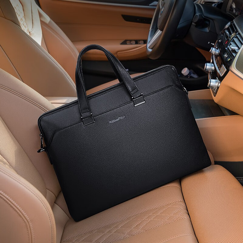 williampolo英皇保罗真皮公文包男商务简约单肩斜挎包男士包包2023