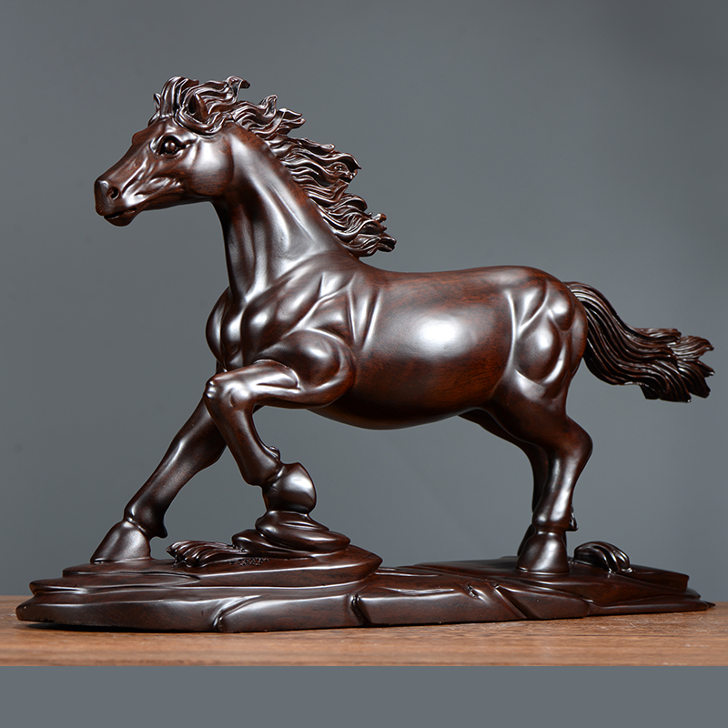 仙莱阁 木雕刻马摆件实木头马到成功根雕生肖马家居客厅红木工艺品 整