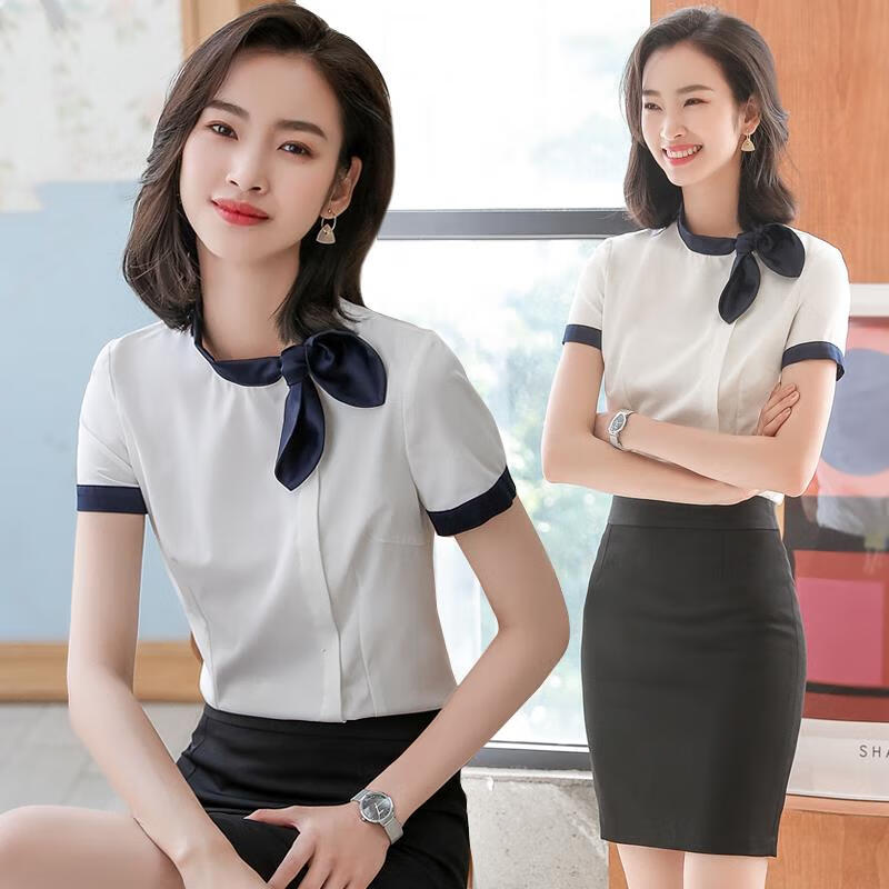 图美其(tumeiqi)职业短袖衬衫女夏季弹力气质美容院酒店前台服务员