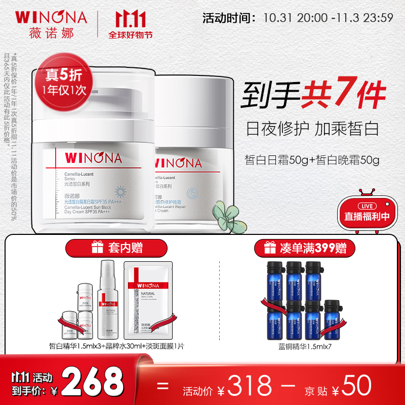 薇诺娜（WINONA）光透皙白水日霜套 50g光透日霜+50g光透晚霜怎么样,好用不?