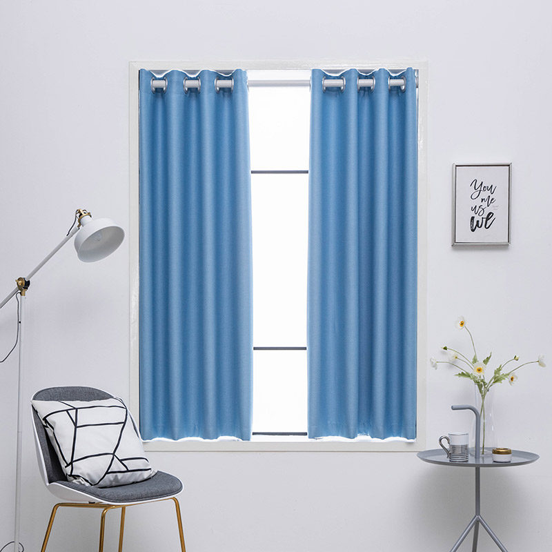 窗帘遮阳全遮光2020年新款2021小成品出租房卧室免打孔安装 黛滢-蓝色