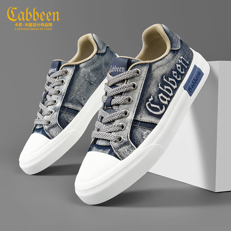 卡宾男鞋秋冬新款低帮帆布鞋男百搭休闲板鞋男潮流复古水洗设计鞋子男 蓝色 41 【=运动鞋42码】