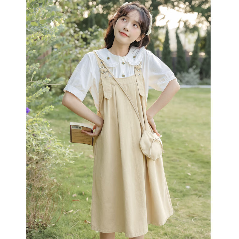 奈代鱼夏季少女初高中生裙子微胖女生穿日系学院风甜美套装裙可爱少女