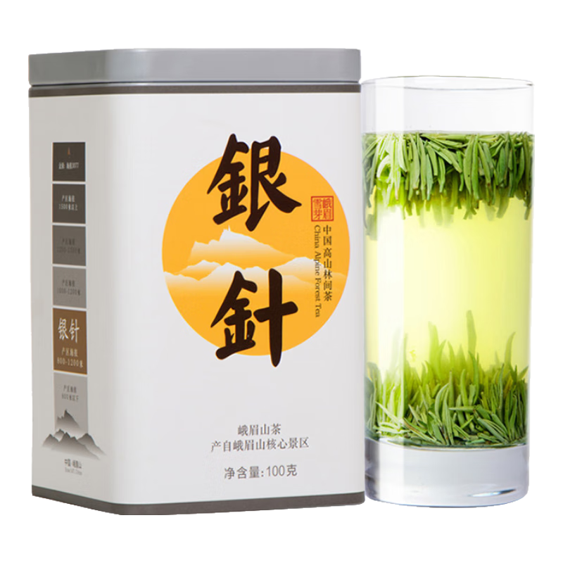 峨眉雪芽银针茶叶 峨眉山高山单芽绿茶自饮罐装 100g