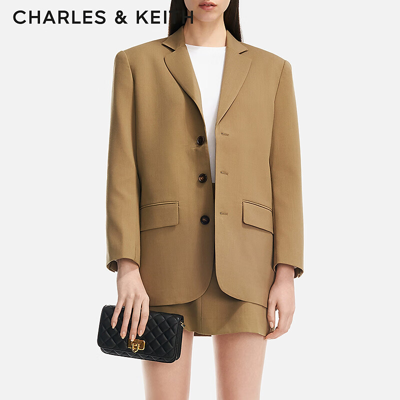 CHARLES&KEITH经典菱格链条小方单肩斜挎包包女包生日礼物女CK2-70160131 Black黑色 S