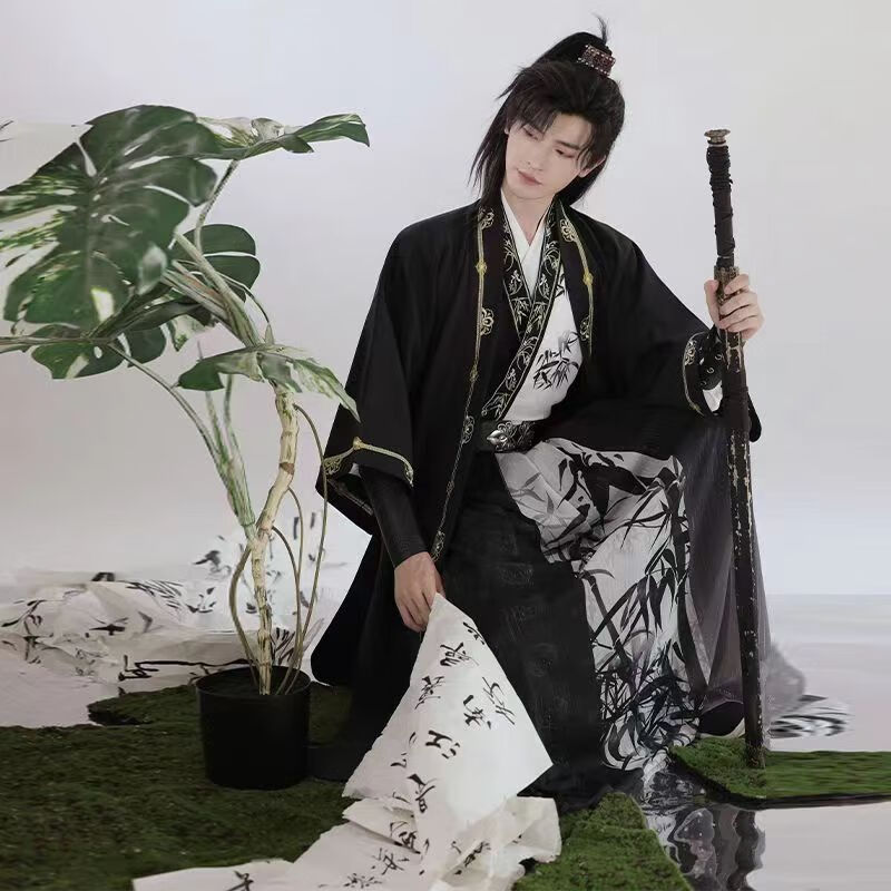 督型（DUXING）中國風(fēng)成人漢服男女仙氣情侶款古裝俠客書生學(xué)生班服套裝表演情侶 竹音腰帶+護(hù)腕 M