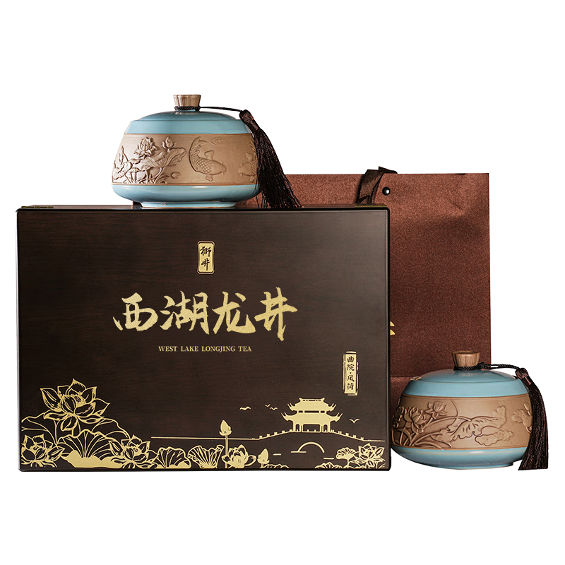 西湖狮井 曲院风荷 绿茶茶叶礼盒装明前特级新年龙年货节200g