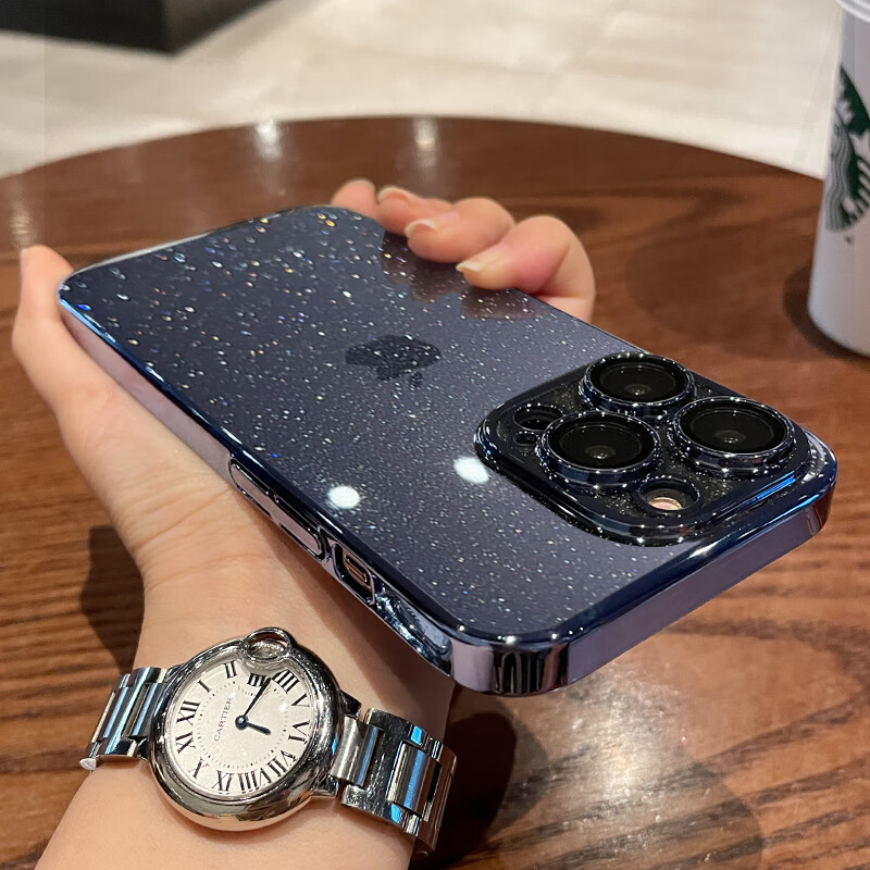 数行适用苹果16promax手机壳苹果16防摔保护套iphone15透明14pro男plus女13硅胶软壳12全包简约高级感 【钛蓝色】星河闪粉|超薄防摔|带镜头膜 iPhone 16 plus