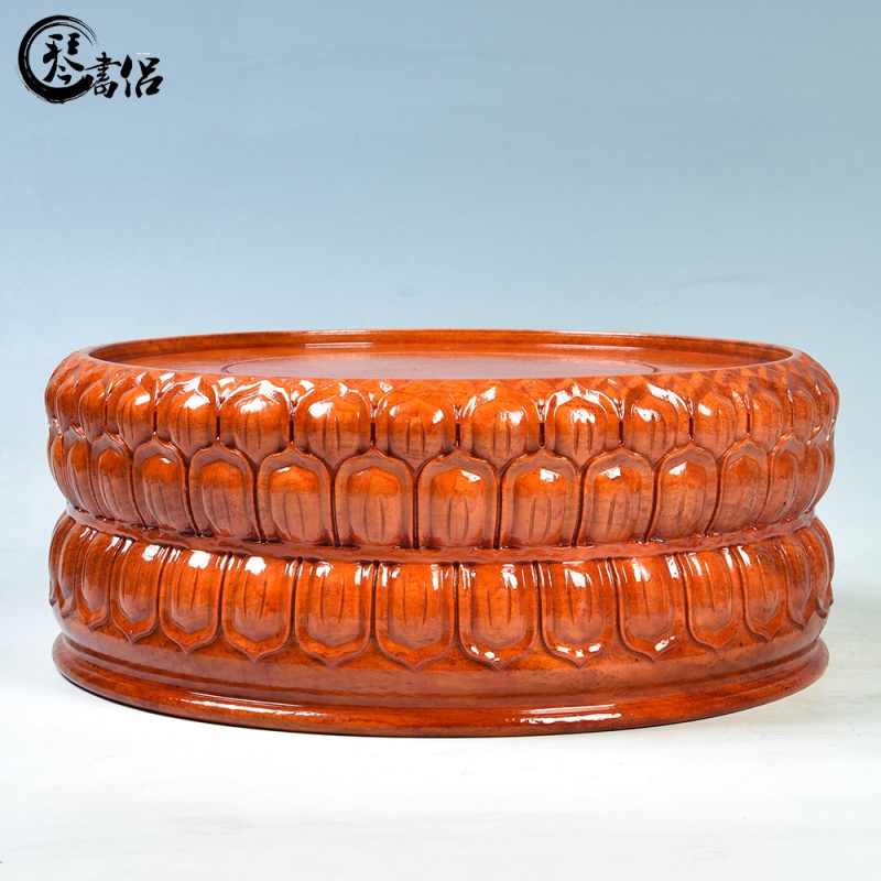 观音菩萨佛像底座实木圆形 关公底座佛座木质木雕工艺品 莲花内径20高