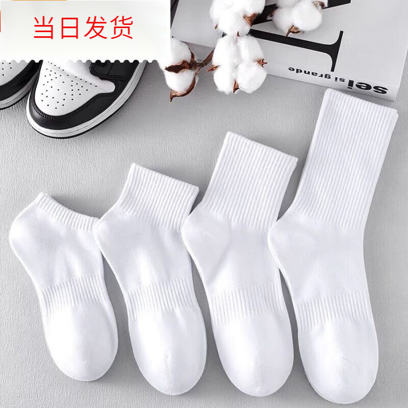 骁芬【新疆棉】袜子男款白色中筒男生运动男士短袜纯色诸暨袜子长筒 白色【中筒】新疆棉5双 均码【36-43】