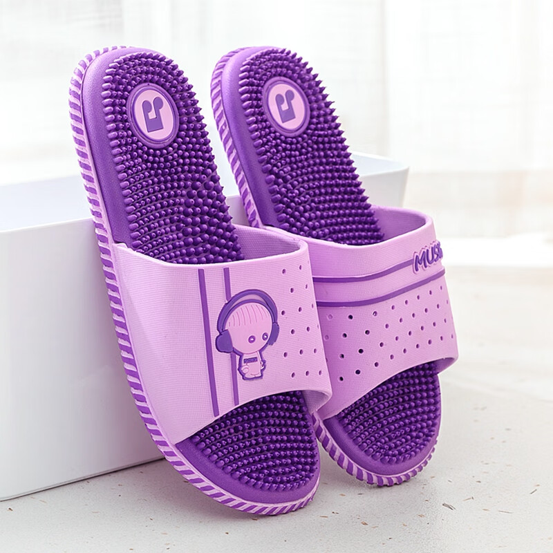 慕克莱足底按摩拖鞋男脚底女夏凉家用室内足疗穴位浴室 紫色 36