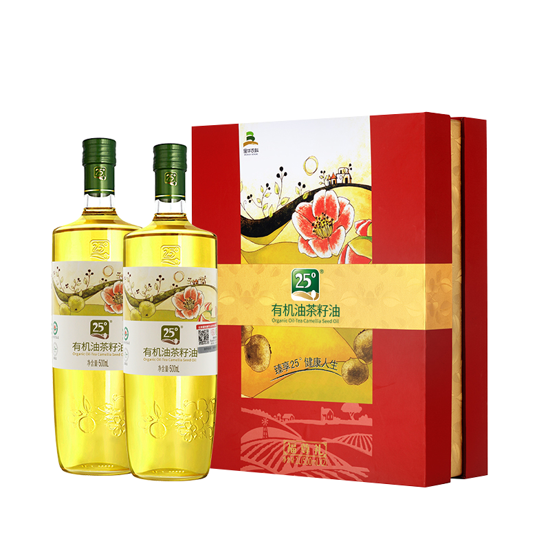 25°有机山茶油福尊500ml*2礼盒装过节送礼健康植物油食用油