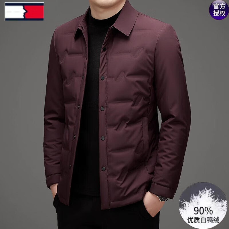 汤米希凯利轻薄羽绒服男士商务休闲秋冬新款加厚保暖修身夹克薄款外套时尚高 黑色 195/4XL