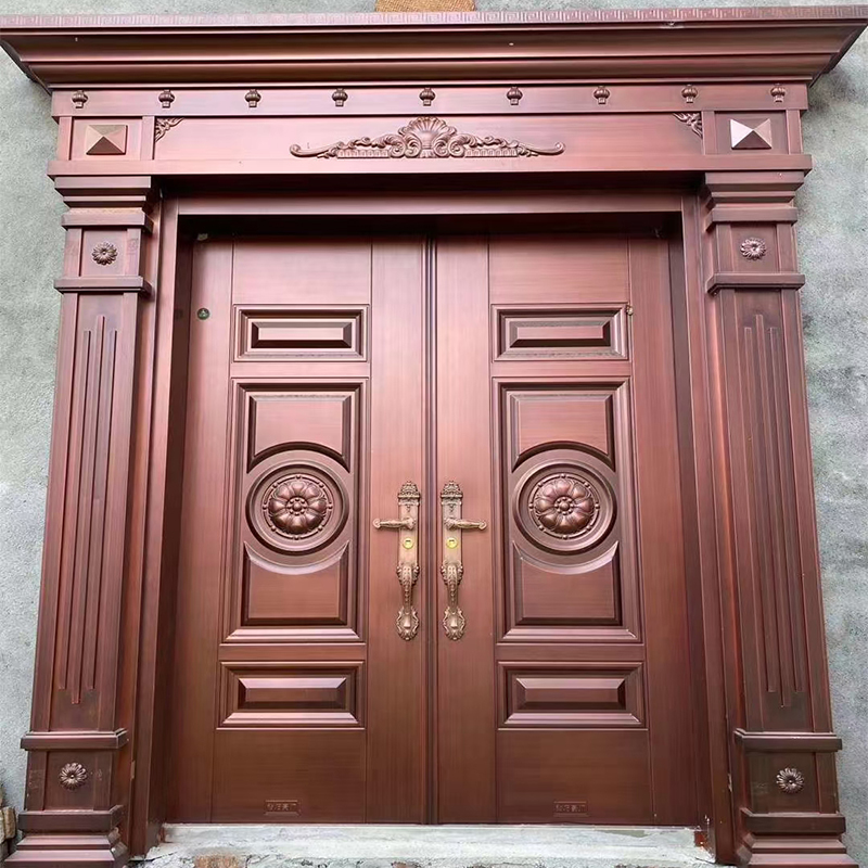 防盗仿真铜门锌合金门定制农村自建别墅门 模压真红铜(每平方价格)