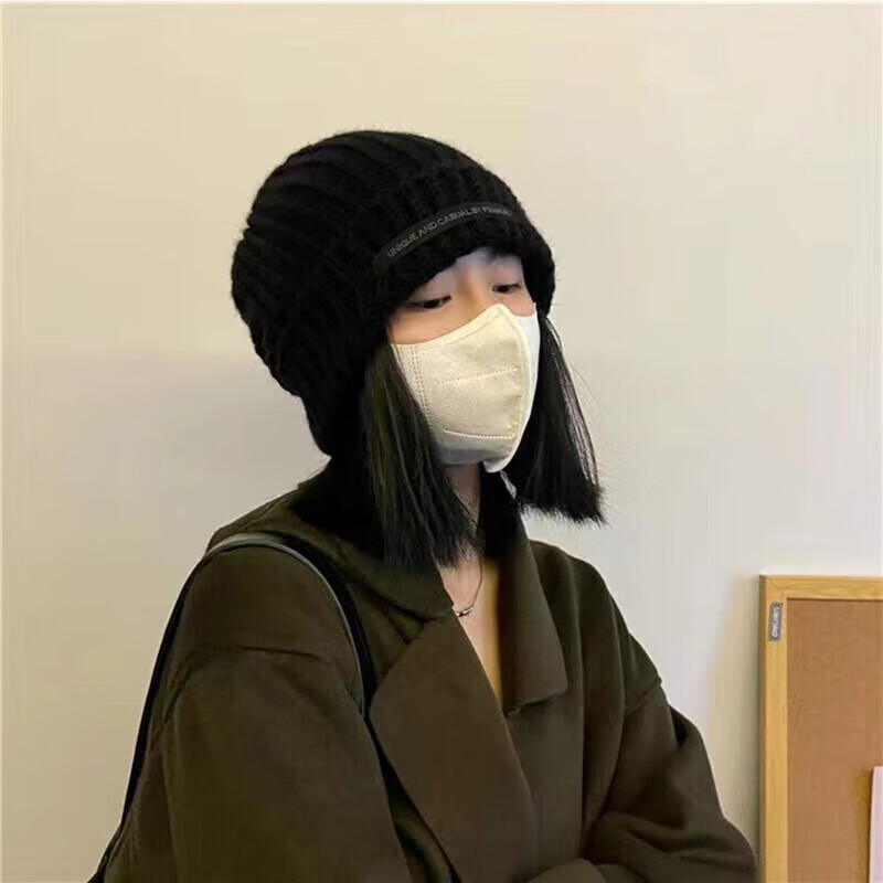 达芬奇密码秋冬保暖纯色针织毛线帽女士帽子防寒防风 黑色