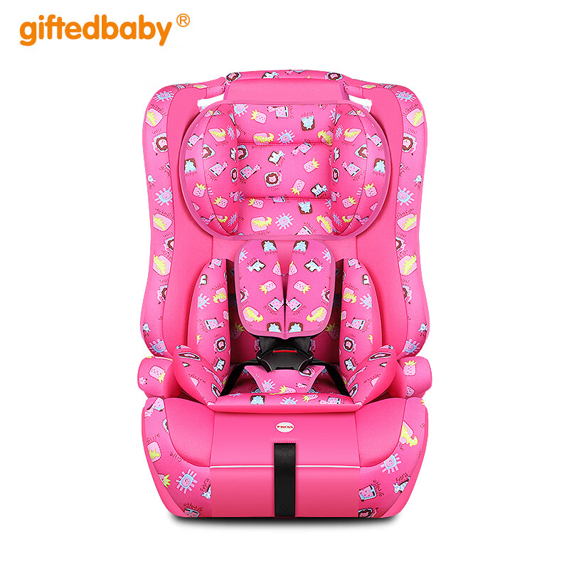 giftedbaby儿童安全座椅汽车用9个月-12岁婴儿宝宝小孩车载简易便携式0-4档 粉色动物园