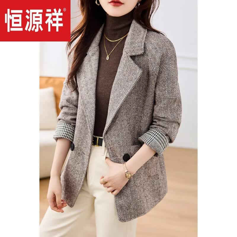 恒源祥毛呢大衣2023新款小个子呢子西装领感短毛呢外套女上衣冬 咖啡色常规款 S【建议85-100斤】使用感如何?