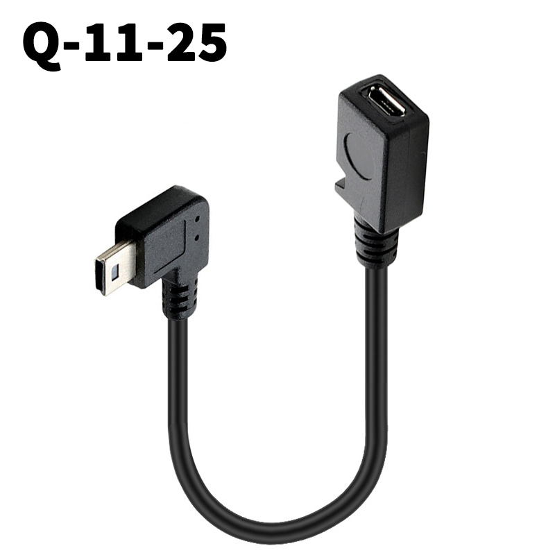 威焱 适用于mini usb公转micro usb母行车记录仪电源线接口转换头安卓转t型口 黑色L单弯头总约0.25米 *注意弯头方向 其他