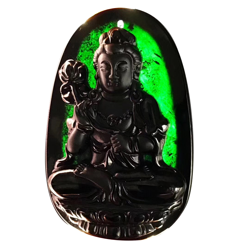 綠翠天成 翡翠吊墜墨翠玉墜八大守護(hù)神掛件緬甸A貨冰種玉石十二生肖本命佛 屬馬【大勢至菩薩】