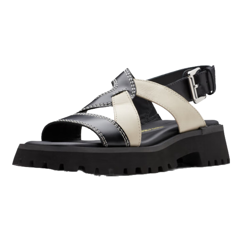 Clarks其樂學(xué)院系列女鞋夏季新款交叉綁帶厚底摩登時(shí)尚牛皮涼鞋 黑色 261765174 40