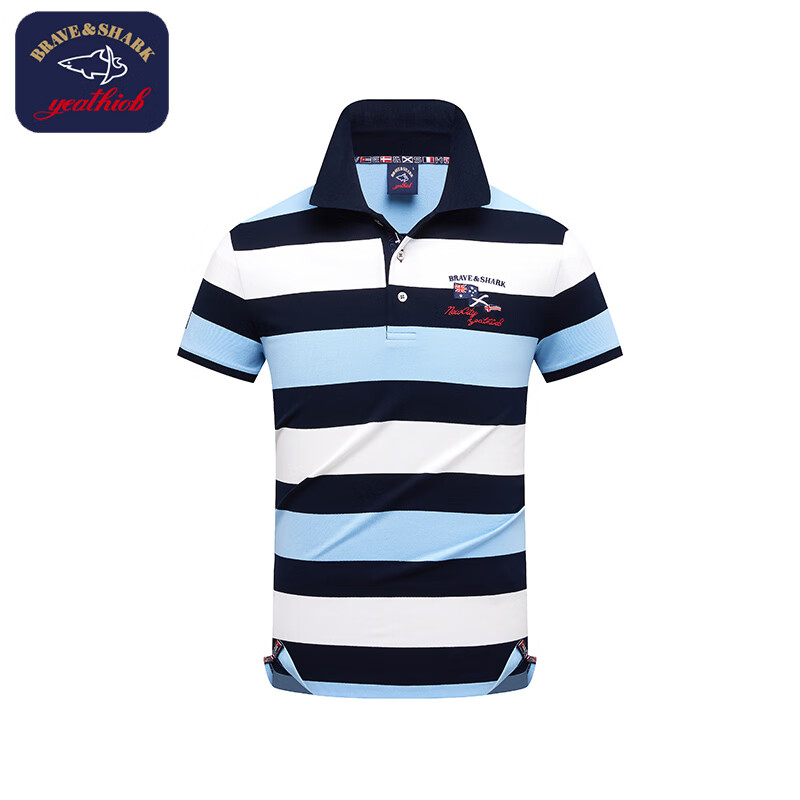 勇士鲨鱼 brave&shark男士polo衫经典条纹短袖翻领衬衫t恤2024夏季