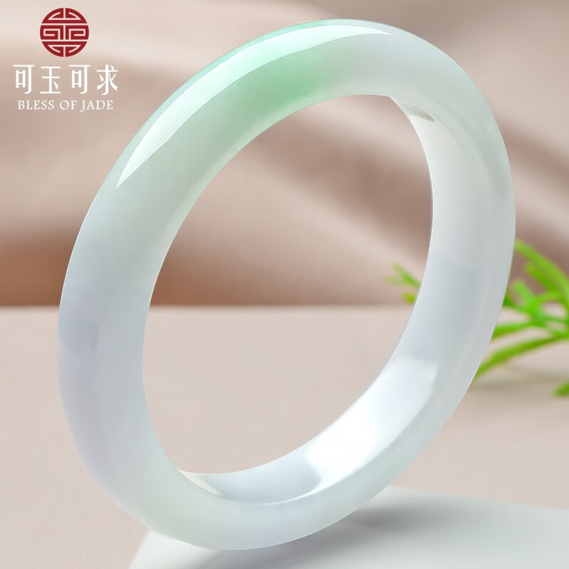 可玉可求 冰底翡翠玉手镯女士 阳绿玉镯子 寓意福满平安 【圈口约55毫米】C5861q