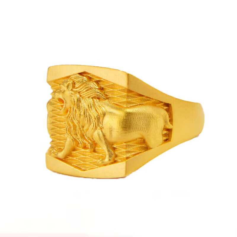 福强黄金戒指男 古法雄狮黄金戒指男足金999.