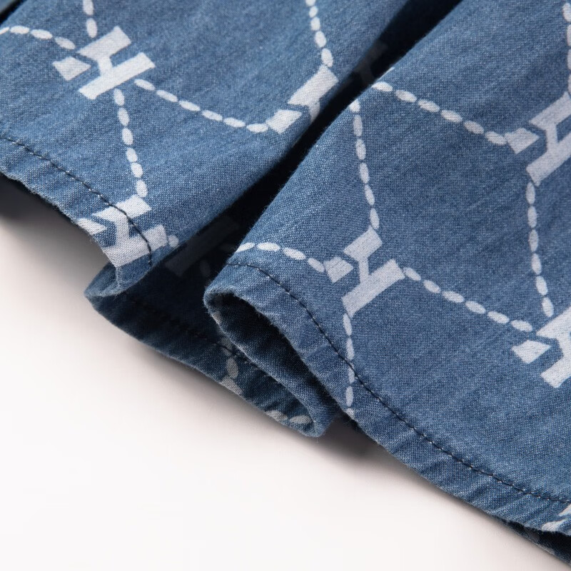 哈吉斯（HAZZYS）品牌童装女童连衣裙秋新品柔软舒适翻领简约甜美牛仔长袖裙 蓝牛仔 165