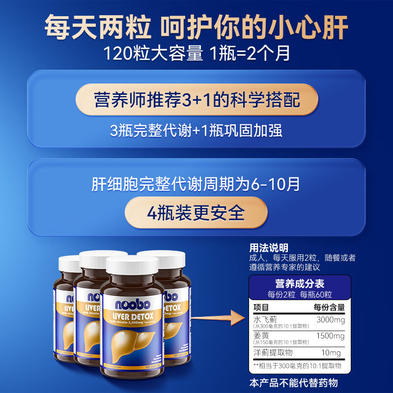 NOOBO水飞蓟奶蓟草护肝片120粒男女性养肝胶囊含姜黄加班熬夜应酬喝酒 奶蓟草护肝胶囊2瓶（阶段装）