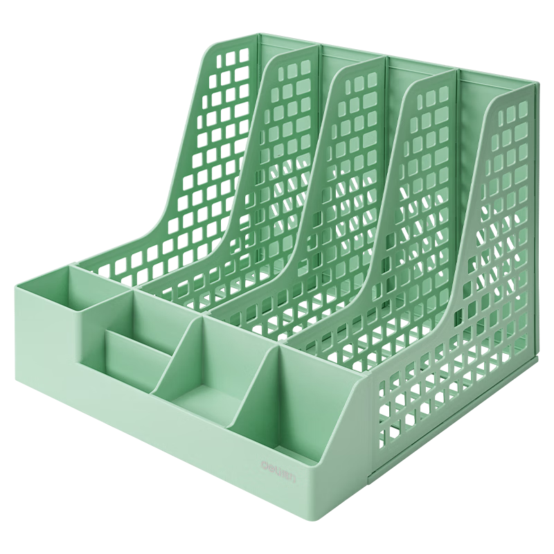 得力文件框莫兰迪桌面档案收纳盒办公室多层档案报告书籍学生书立架文件篮筐置物整理架自带笔筒抹茶绿