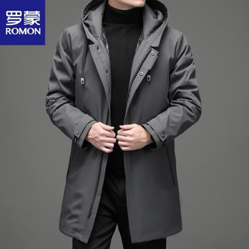 罗蒙（ROMON）冬季外套加厚可脱内胆派克羽绒服男中长款连帽防风衣防寒大码潮 灰色 XL（125-145斤）