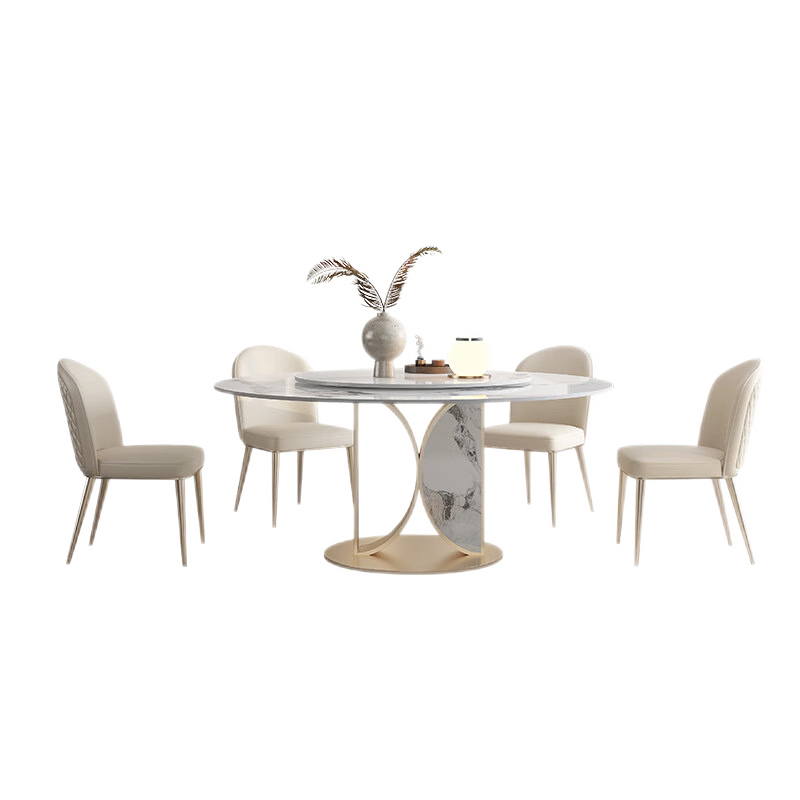 优卡吉 轻奢高端亮光岩板餐桌现代简约设计师款创意圆形带转盘旋转家用圆桌 WYB95-1  1.2米单餐桌(带转盘)