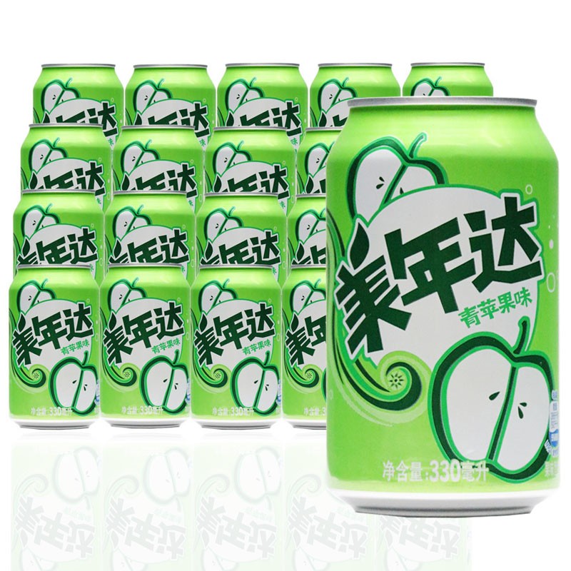 百事可乐美年达青苹果味碳酸饮料果味汽水330ml*6罐/24罐整箱装 青