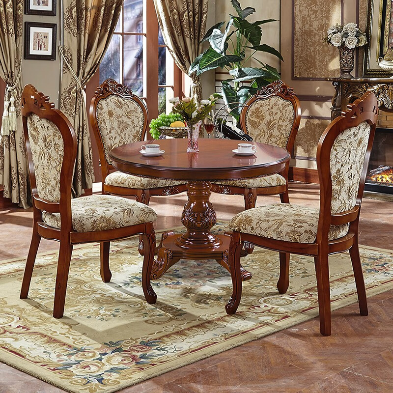 艾米河 欧式餐台复古小户型4人饭桌吃饭实木圆餐桌原木咖啡桌美式餐桌