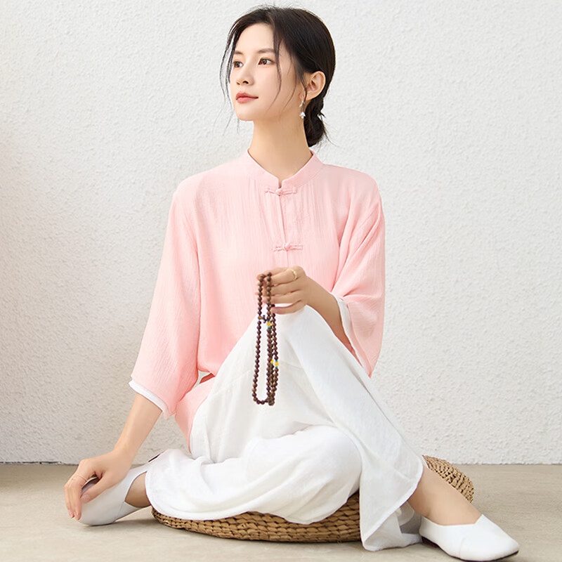 皮尔卡丹高端品牌夏款打坐禅服佛系禅意套装棉麻居士服道服女装中国风