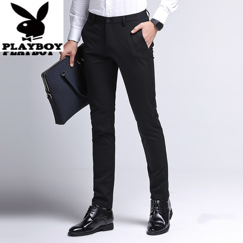 花花公子高档西裤男小脚秋季新款休闲裤商务男裤西装裤子纯黑长裤