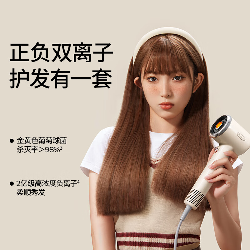 直白【国家补贴】复古高速电吹风机家用负离子护发低噪音速干吹风筒生日七夕情人节礼物女S1白色高配版